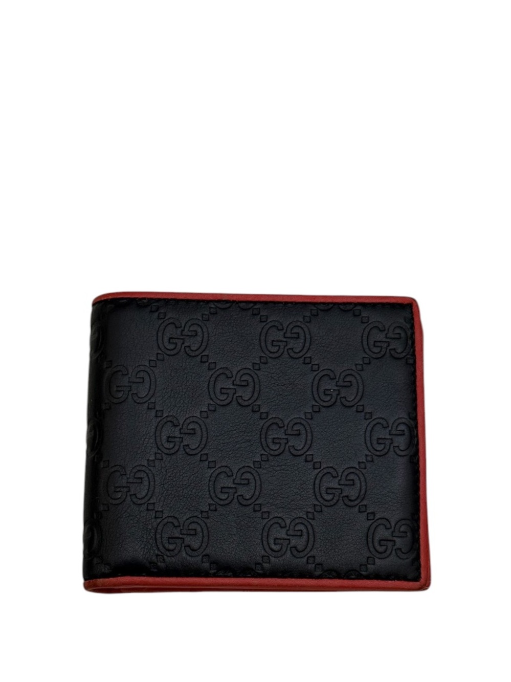 GUCCI - BLACK RED SOFT LEATHER GG EMBOSSED BIFOLD WALLET "GUCCISSIMA"